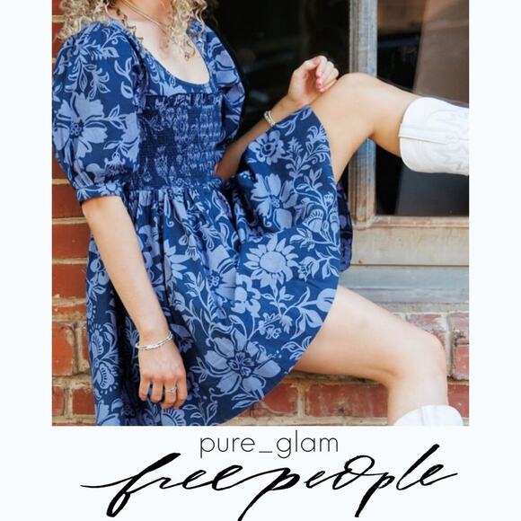 Free People mini dress in floral blue - Picture 2 of 4